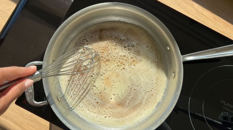 Browned butter in a saucepan.